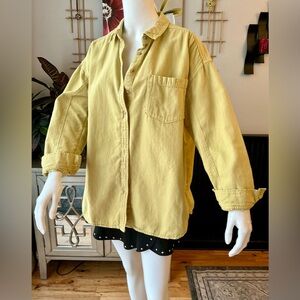 Anthropologie Pilcro Linen Chartreuse Casual Button Down Shirt Woman Size Large